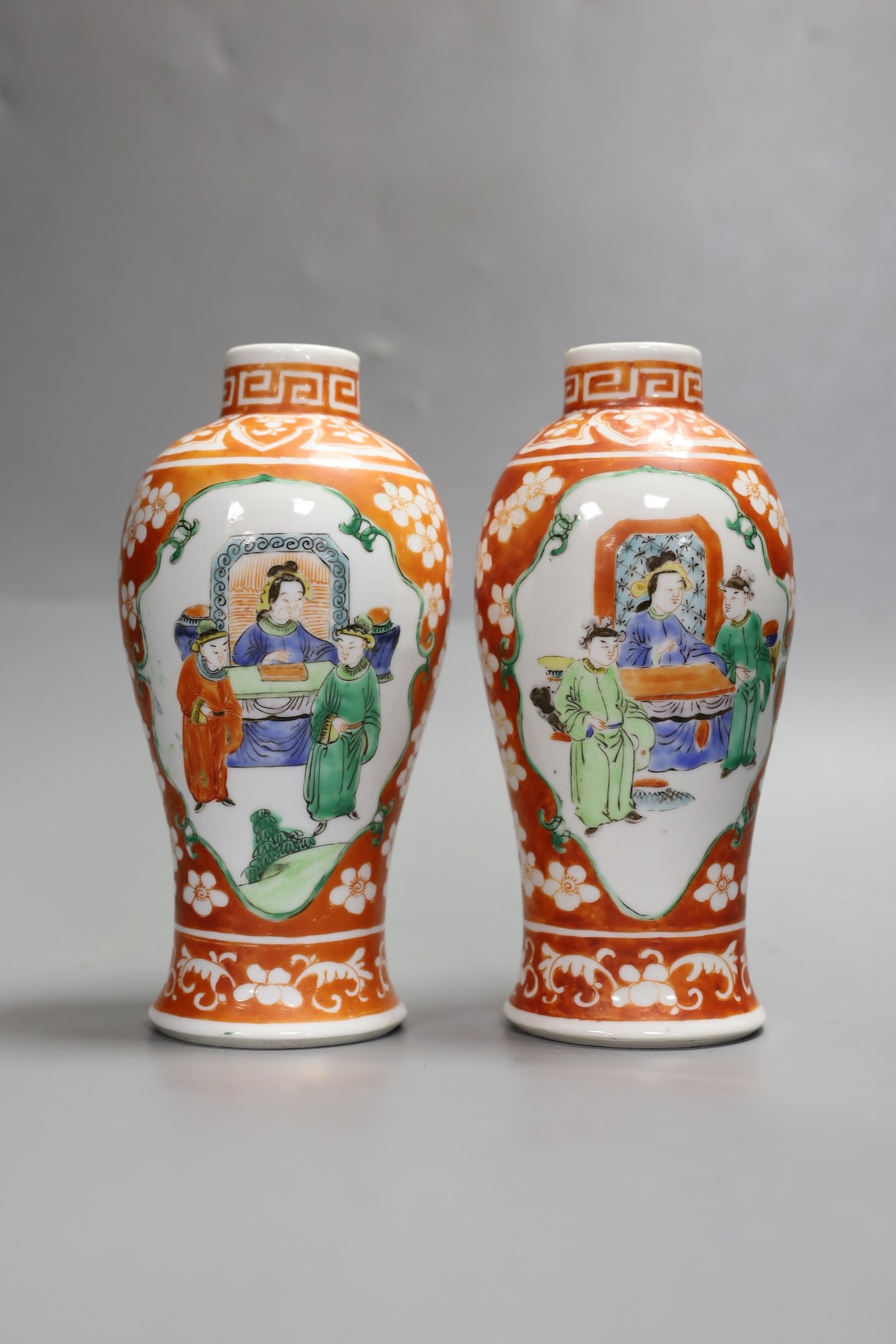 Two Chinese coral ground vases, 19th century (a.f) 18.5cm